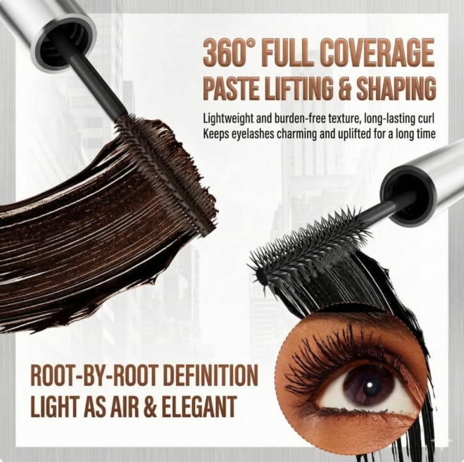 Dual-Color Double Effect Mascara - Instant Length & HD Volume - Waterproof Black & Coffee Brown Duo for Natural 3D Lashes - All-Day Wear & No Clumping
