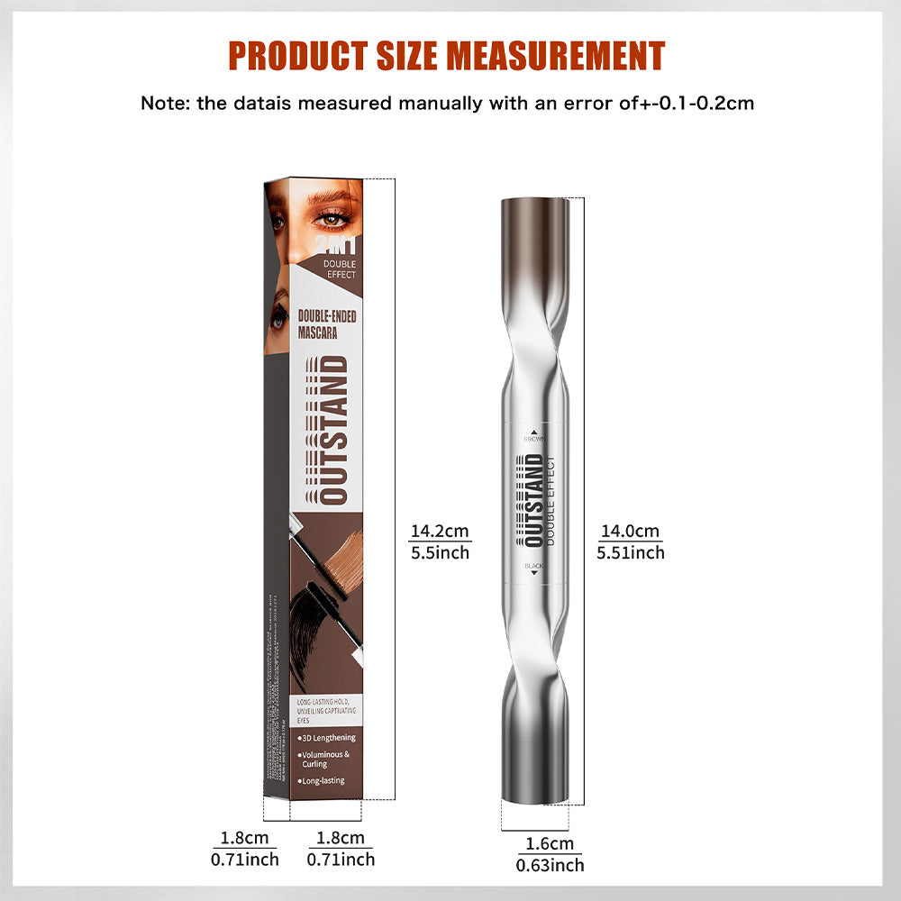 Dual-Color Double Effect Mascara - Instant Length & HD Volume - Waterproof Black & Coffee Brown Duo for Natural 3D Lashes - All-Day Wear & No Clumping