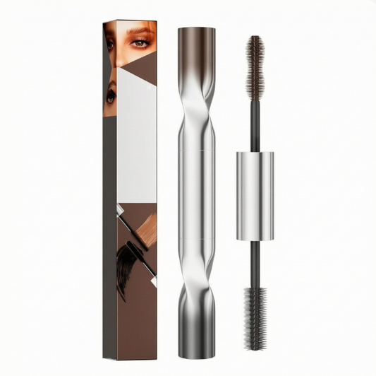 Dual-Color Double Effect Mascara - Instant Length & HD Volume - Waterproof Black & Coffee Brown Duo for Natural 3D Lashes - All-Day Wear & No Clumping