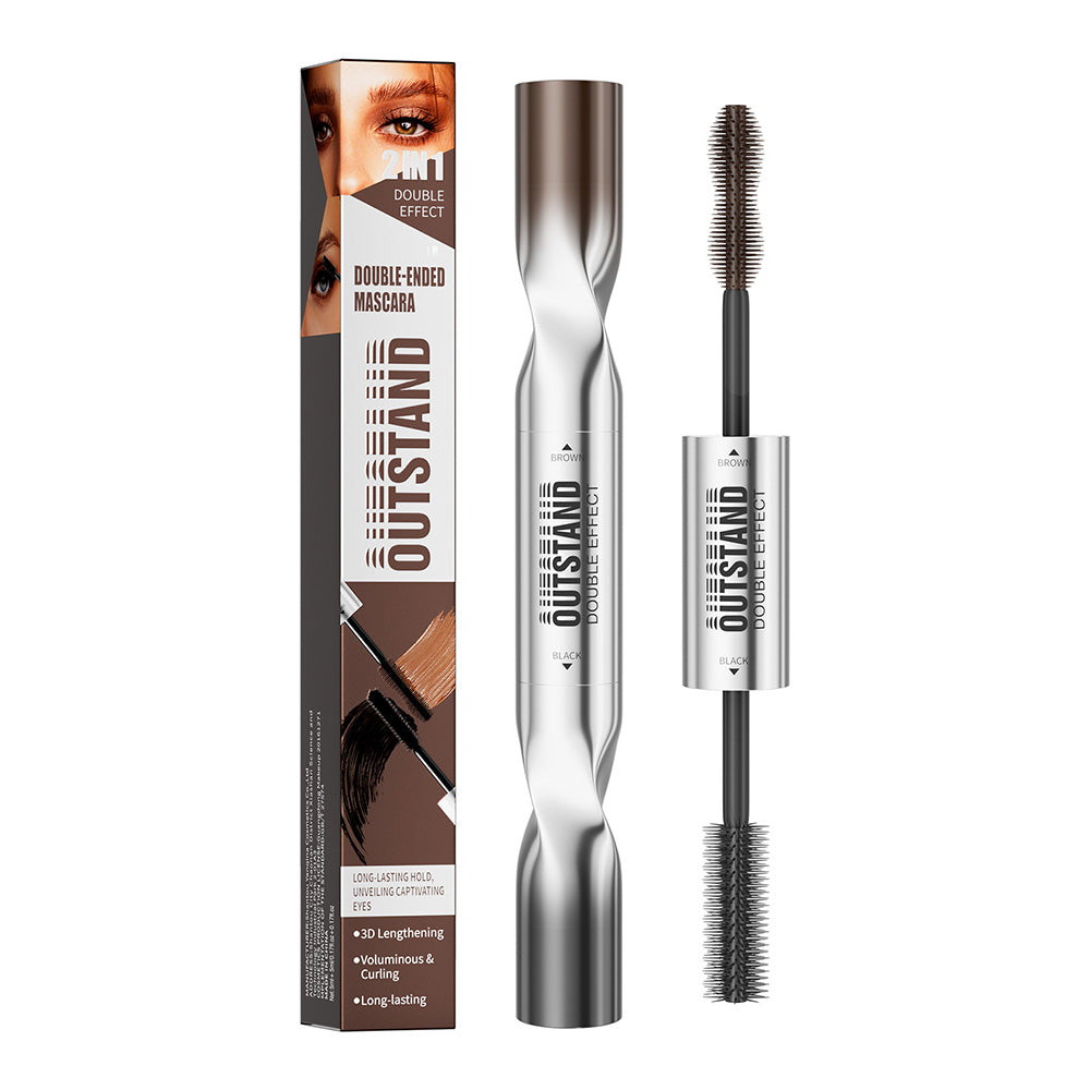 Dual-Color Double Effect Mascara - Instant Length & HD Volume - Waterproof Black & Coffee Brown Duo for Natural 3D Lashes - All-Day Wear & No Clumping