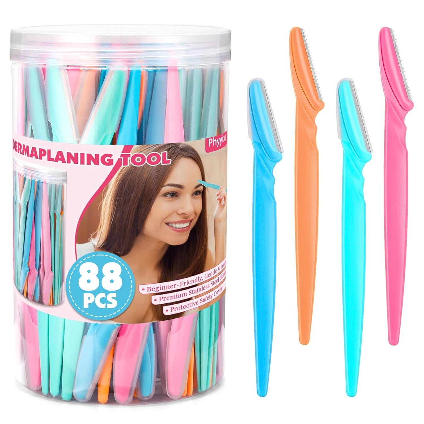 88 Pcs Eyebrow and Face Razors for Women and Men, Multi-Color Facial Shavers with Protective Covers, Safe for Beginners