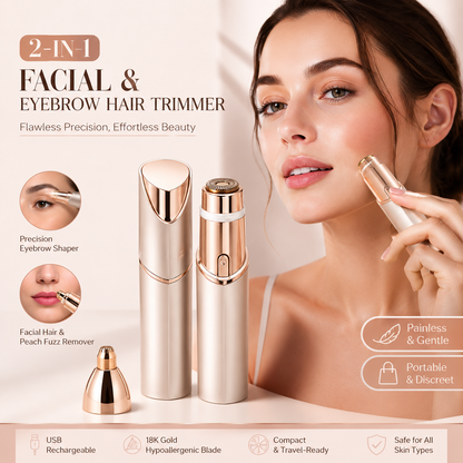 ✨2 in 1 facial & eyebrow hair trimmer for Women, Rechargeable Face Razor, Lip & Peach Fuzz Remover, Precision Eyebrow Shaper, Portable Painless Hair Removal Tool