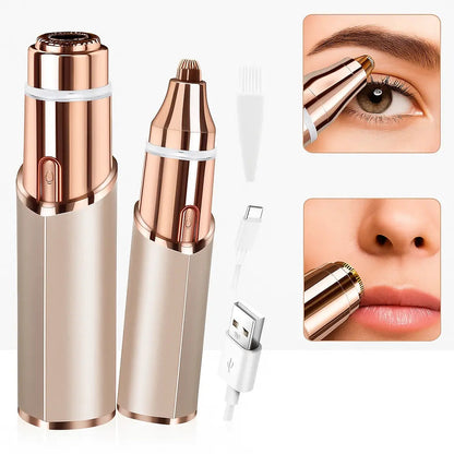 ✨2 in 1 facial & eyebrow hair trimmer for Women, Rechargeable Face Razor, Lip & Peach Fuzz Remover, Precision Eyebrow Shaper, Portable Painless Hair Removal Tool