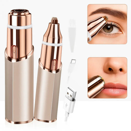 ✨2 in 1 facial & eyebrow hair trimmer for Women, Rechargeable Face Razor, Lip & Peach Fuzz Remover, Precision Eyebrow Shaper, Portable Painless Hair Removal Tool