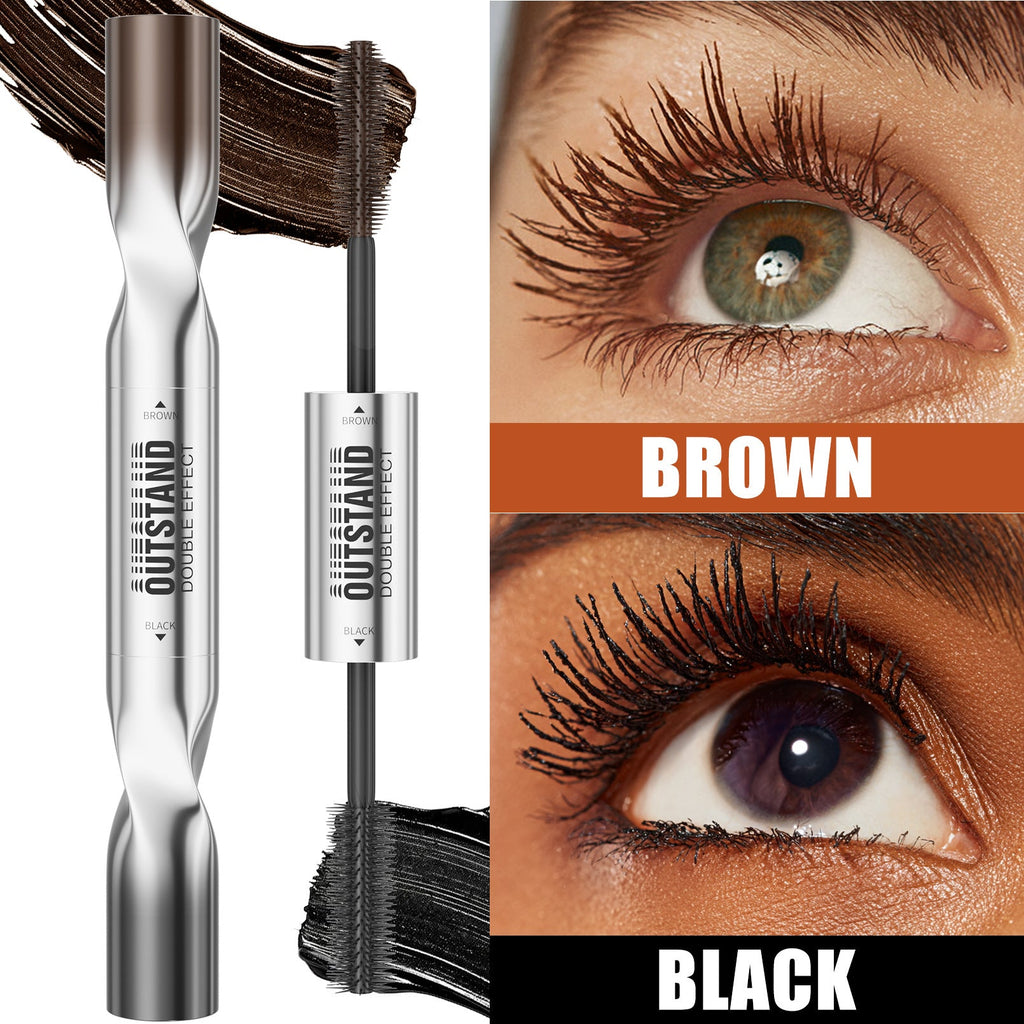 Dual-Color Double Effect Mascara - Instant Length & HD Volume - Waterproof Black & Coffee Brown Duo for Natural 3D Lashes - All-Day Wear & No Clumping