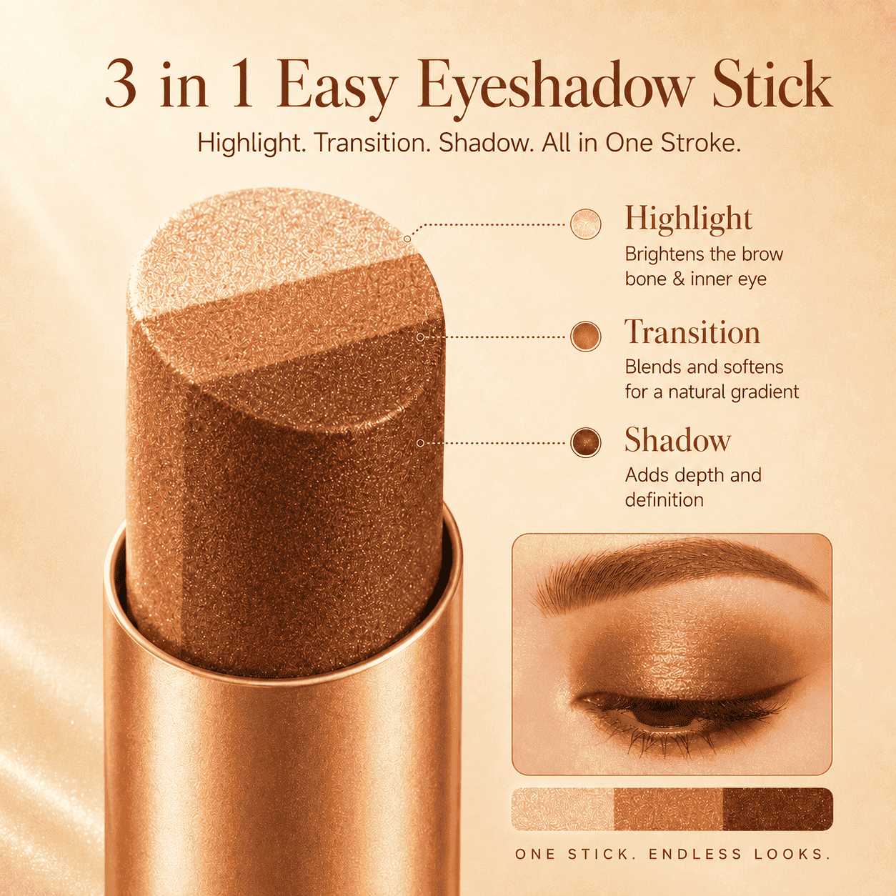 3 in 1 Easy Eyeshadow Stick suitable for Beginners