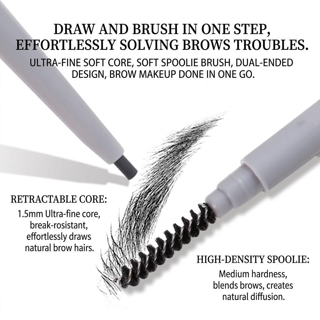 Professional Dual-Ended Eyebrow Pencil - Rotating Fine Tip for Precise Contouring - Natural Mist Matte Finish & Long-Lasting Pigment for Voluminous Brows