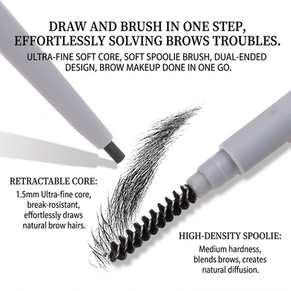 Professional Dual-Ended Eyebrow Pencil - Rotating Fine Tip for Precise Contouring - Natural Mist Matte Finish & Long-Lasting Pigment for Voluminous Brows