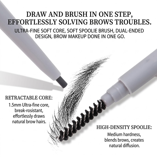 Professional Dual-Ended Eyebrow Pencil - Rotating Fine Tip for Precise Contouring - Natural Mist Matte Finish & Long-Lasting Pigment for Voluminous Brows