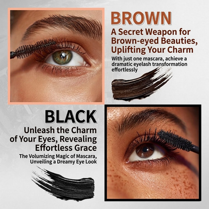 Dual-Color Double Effect Mascara - Instant Length & HD Volume - Waterproof Black & Coffee Brown Duo for Natural 3D Lashes - All-Day Wear & No Clumping