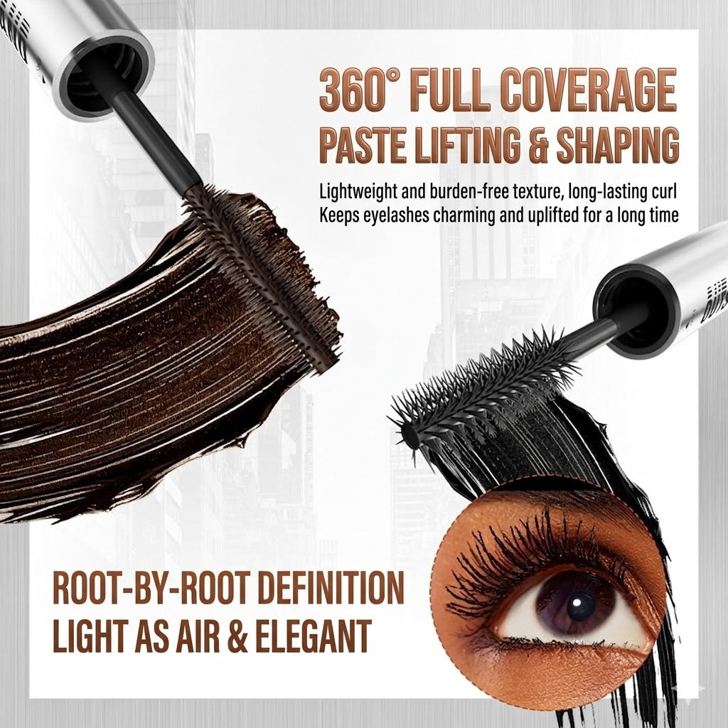 Dual-Color Double Effect Mascara - Instant Length & HD Volume - Waterproof Black & Coffee Brown Duo for Natural 3D Lashes - All-Day Wear & No Clumping